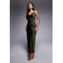 New Look satin cowl neck midi dress in khaki