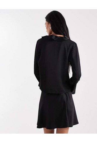 ONLY satin tie front top co-ord in black