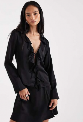 ONLY satin tie front top...