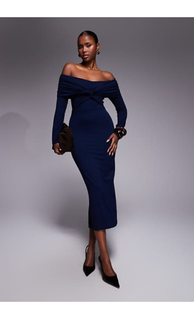 ASOS DESIGN off shoulder twist midi dress