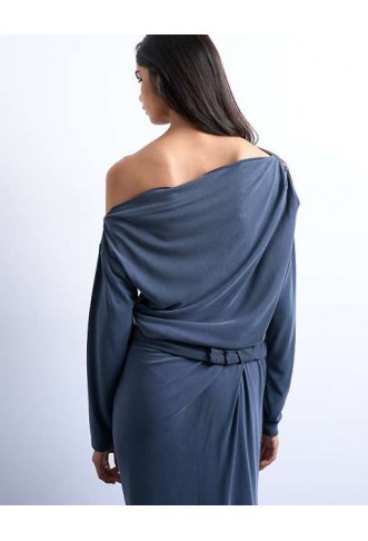 Topshop cupro long sleeve bardot twist detail top