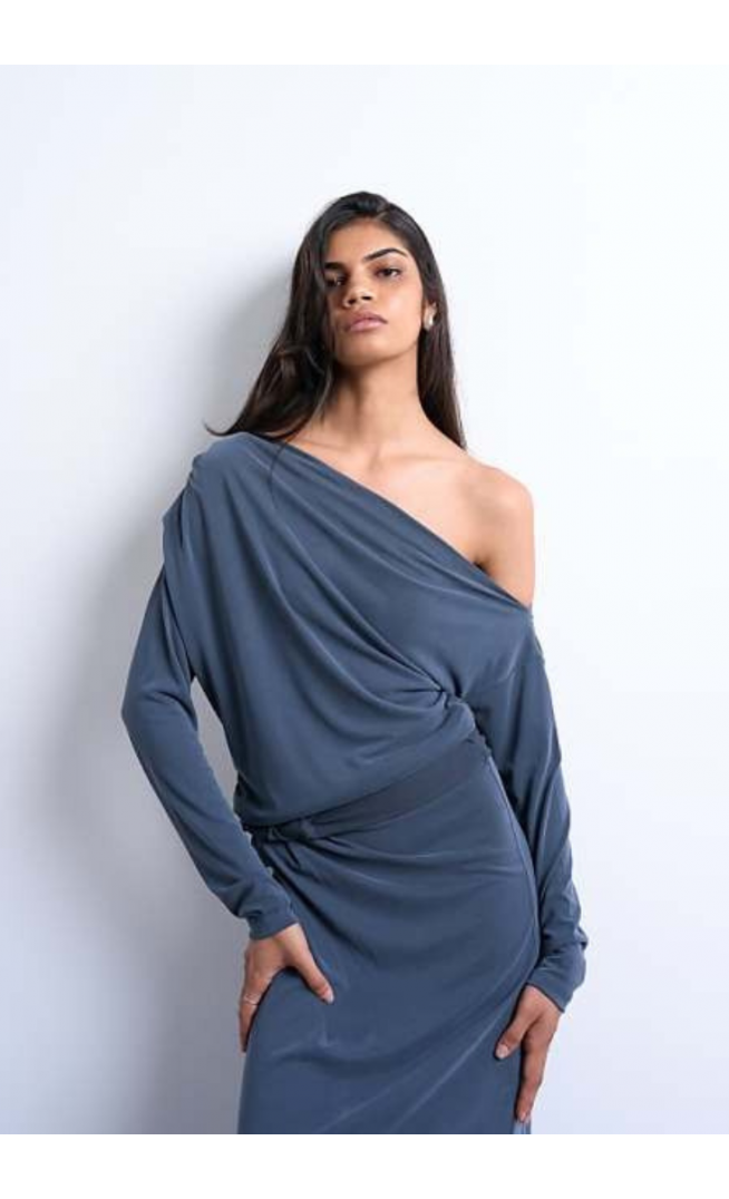 Topshop cupro long sleeve bardot twist detail top