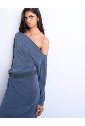 Topshop cupro long sleeve bardot twist detail top