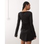 Monki long sleeve ruched mini dress in black