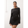 Monki long sleeve ruched mini dress in black