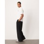 ASOS DESIGN wide leg joggers with pleats in black