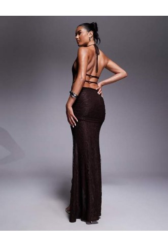 Murci exclusive lace halterneck front split maxi dress