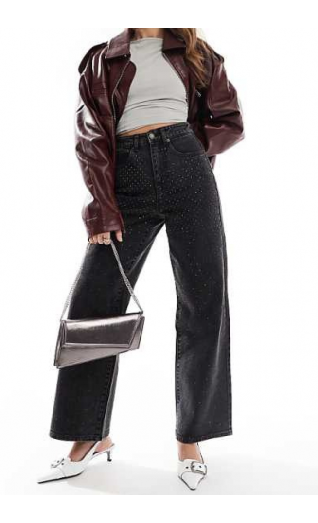 ONLY Hope wide leg jeans with rhinestones