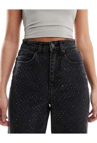 ONLY Hope wide leg jeans with rhinestones