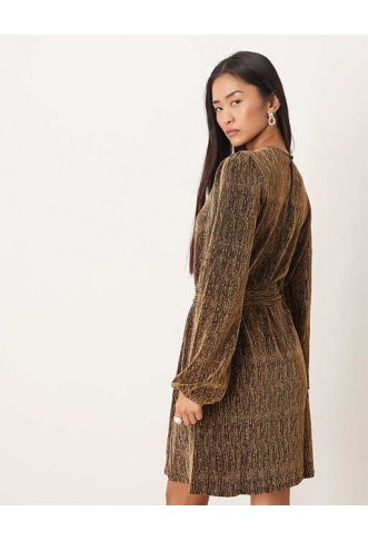 Vila gold foil tie waist mini dress