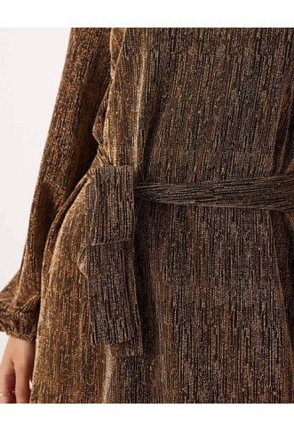 Vila gold foil tie waist mini dress