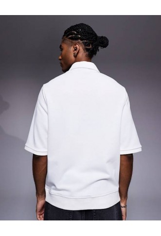 ASOS DESIGN short sleeved half zip polo in white