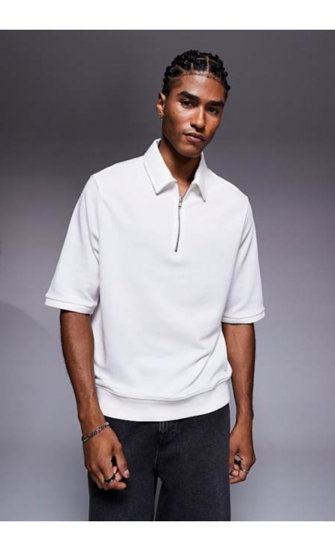 ASOS DESIGN short sleeved half zip polo in white