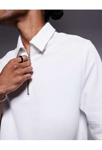 ASOS DESIGN short sleeved half zip polo in white