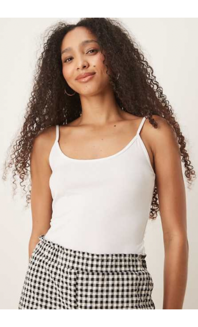 Gina Tricot jersey strappy cami top in white