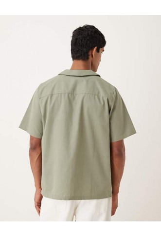 ASOS DESIGN boxy relaxed wrap shirt in khaki