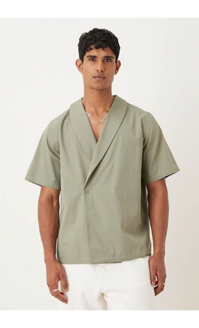 ASOS DESIGN boxy relaxed wrap shirt in khaki