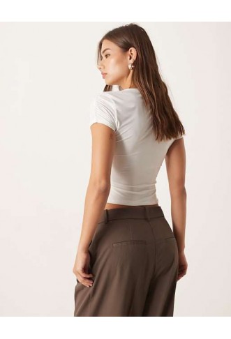 ASOS DESIGN slinky short sleeve drape front top