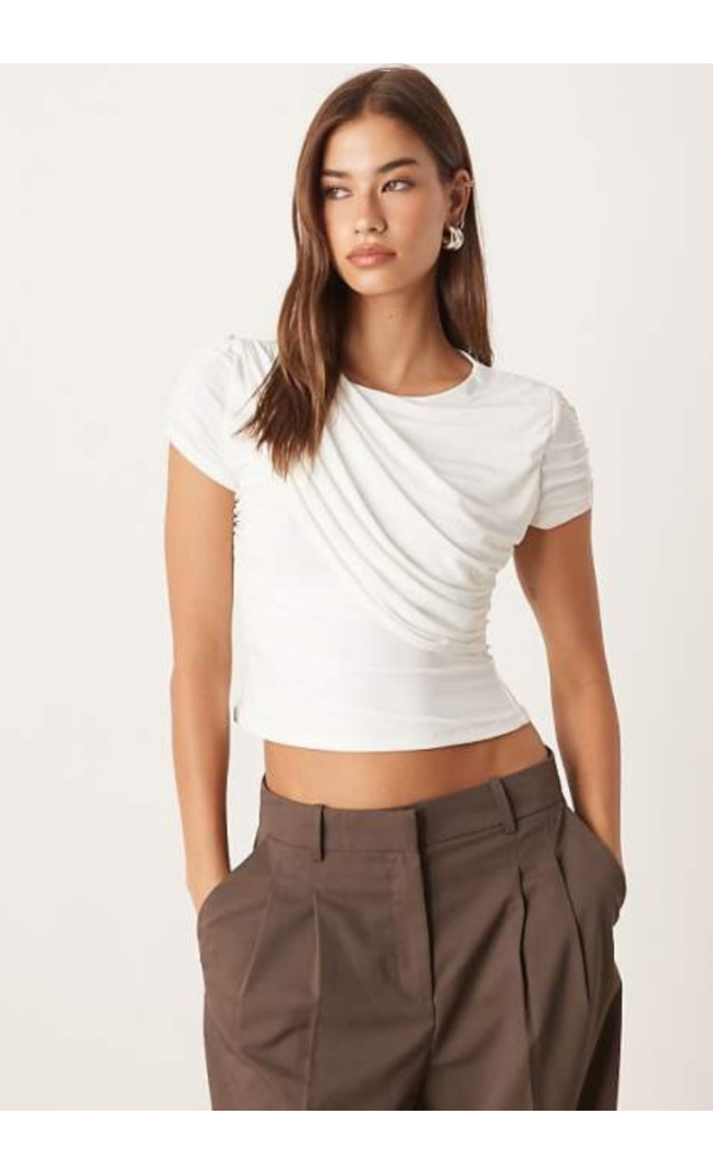 ASOS DESIGN slinky short sleeve drape front top