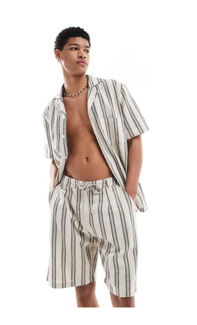 Sol Beach stripe crochet beach shorts in grey and white