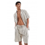 Sol Beach stripe crochet beach shorts in grey and white