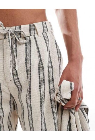 Sol Beach stripe crochet beach shorts in grey and white