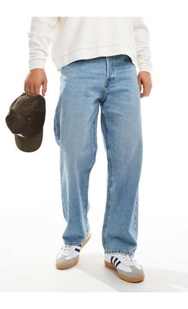 Jack & Jones Alex baggy jeans in mid blue vintage wash