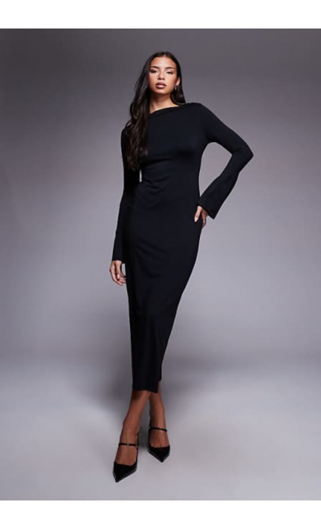 ASOS DESIGN slash neck fluted sleeve maxi dress