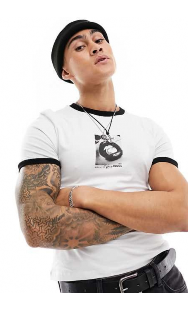 ASOS DESIGN muscle-fit ringer t-shirt in white