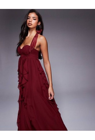 ASOS LUXE halter maxi dress with waterfall ruffles