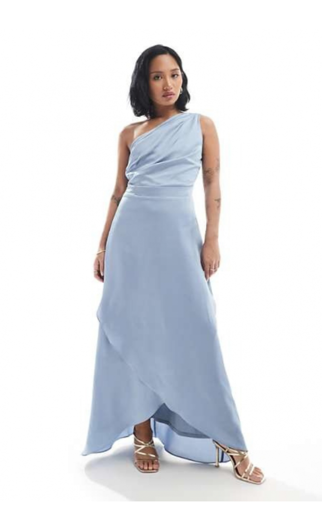 TFNC Petite Bridesmaid one shoulder satin maxi dress