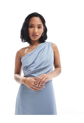 TFNC Petite Bridesmaid one shoulder satin maxi dress