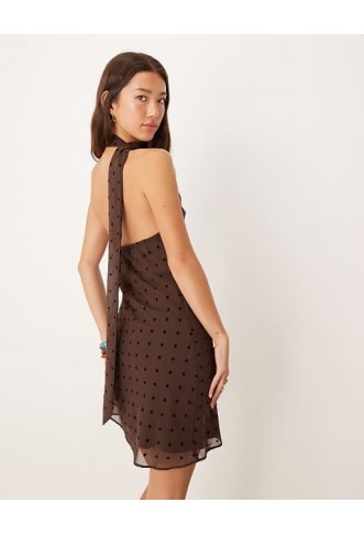 ASOS DESIGN scarf wrap mini dress in brown