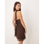 ASOS DESIGN scarf wrap mini dress in brown