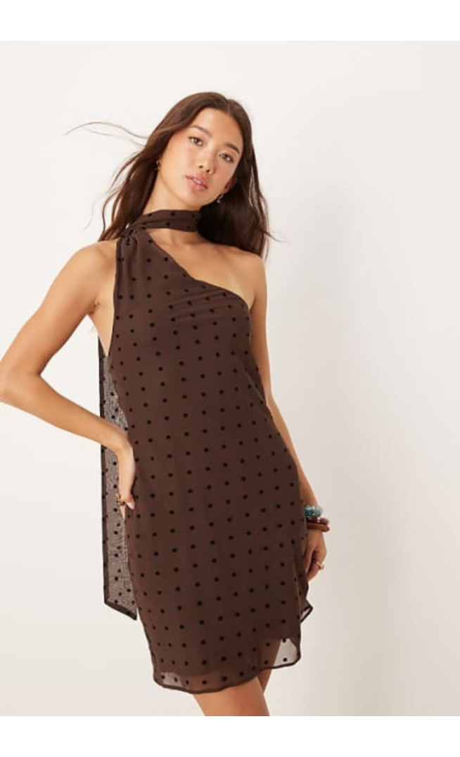 ASOS DESIGN scarf wrap mini dress in brown