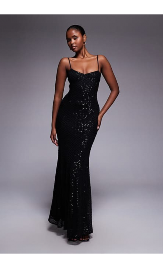 ASOS DESIGN embellished grid sequin maxi dress