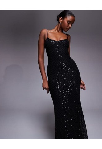 ASOS DESIGN embellished grid sequin maxi dress