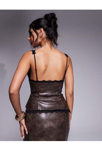 Murci exclusive leather look lace up top