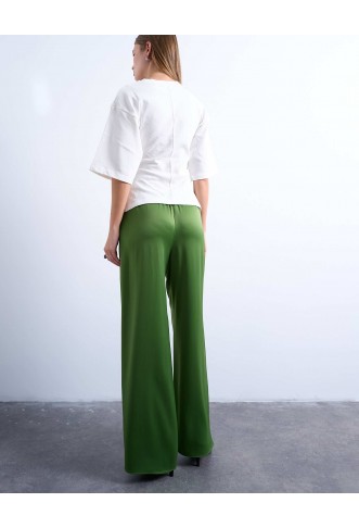 Topshop Satin tie waist wide leg trouser in green