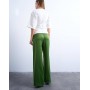 Topshop Satin tie waist wide leg trouser in green