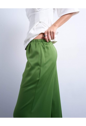 Topshop Satin tie waist wide leg trouser in green