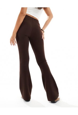 ASOS DESIGN heavyweight rib flare trouser in chocolate