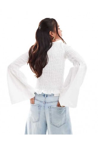 ASOS DESIGN shirred top with angel sleeves in white