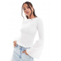ASOS DESIGN shirred top with angel sleeves in white