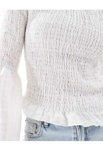 ASOS DESIGN shirred top with angel sleeves in white