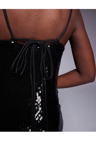 ASOS DESIGN sheer sequin cowl neck mini dress