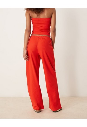 ASOS DESIGN wide leg waffle trouser in red