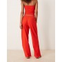 ASOS DESIGN wide leg waffle trouser in red