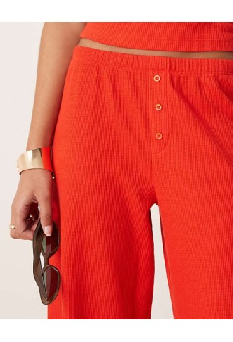 ASOS DESIGN wide leg waffle trouser in red