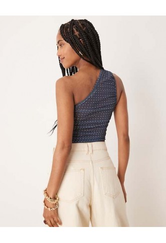 ASOS DESIGN polka dot mesh gathered bodysuit